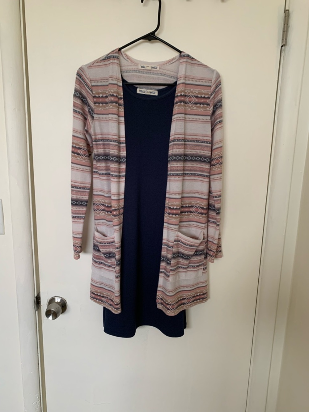 Pink Patterned Open-Front Cardigan with Dress